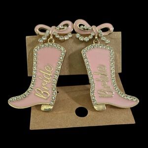 3/$18 Pink Bride Boot Enamel & Rhinestone Earrings